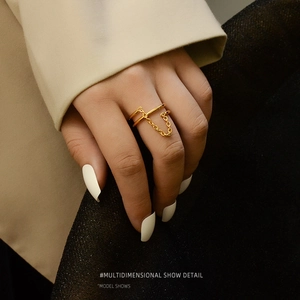 Double-layered gold chain ring for women made of durable titanium steel jewelry