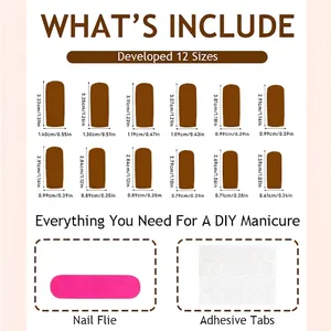 Size chart for floral cow print press-on nails with nail file and adhesive tabs kit