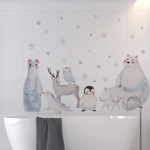 Watercolor Polar Animal Wall Stickers Removable PVC Decals For Kids Nursery Bedroom Decor Polar Bear Penguin Cartoon