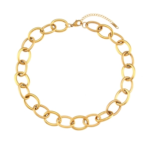 Punk style chunky gold chain necklace with textured oval links and K18 charm