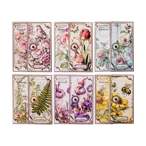 Vintage retro junk journal paper with roses and birds, 30 pieces nature floral set
