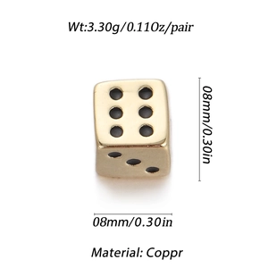Macro detail of 8mm golden cube brass spacer bead with dimensions and weight specs