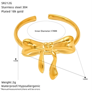 Size diagram of a bow-knot adjustable 18k gold plated stainless steel ring for women