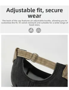 Close-up of the metal adjustable buckle and washed fabric on a retro docker hat