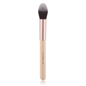 Professional wood handle powder brush with soft tapered bristles and rose gold ferrule