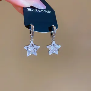 Elegant 925 sterling silver hoop earrings with sparkling star shaped zircon pendants