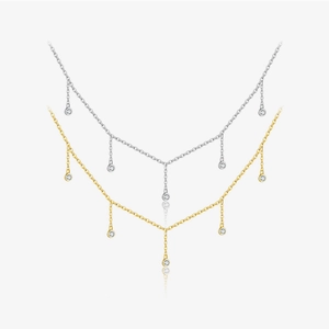 925 Sterling Silver Tassel Pendant Necklace For Women Long Chain Rhinestone Geometric Jewelry Valentine Day Gift