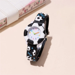 Kinder Quarz Uhr Fußball Thema Legierung Gehäuse Silikon Armband Bunte Ziffern Für Jungen Mädchen Sportlich