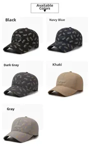 Vue détaillée de cinq couleurs de casquettes de sport respirantes avec imprimés lettres