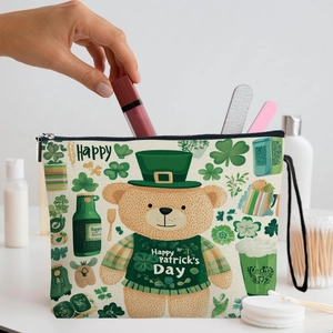 St. Patrick's Day Kosmetiktasche Leinen Make-up Beutel Mit Handschlaufe Kleeblatt Leprechaun Reise Kulturbeutel Organiser
