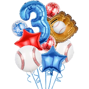 Baseball themed 3rd birthday party balloon kit with number 3 and sports glove shapes