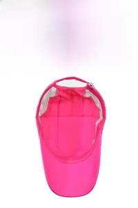 Detail view of the breathable mesh interior and stitching of the rose red sport cap