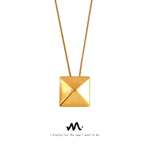 Geometric 3D Cubic Pyramid Pendant Necklace Titanium Steel 18K Gold Plated Minimalist Hip Hop Chic Jewelry For Women