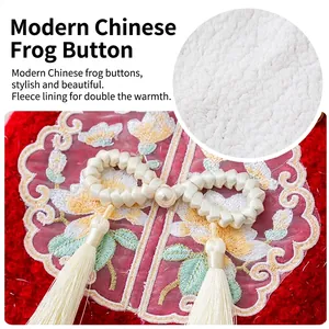 New Year pet vest with red oriental knots, tassels and warm fleece lining