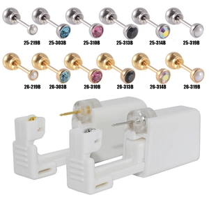 Disposable ear piercing gun kit featuring twelve pairs of colorful 316L stud earrings