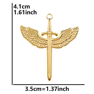 Golden 304 stainless steel winged sword pendant with 4.1cm height measurement