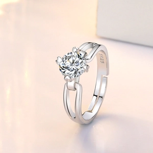 Close-up of a 1-carat high carbon diamond ring with a classic six-prong setting and S925 band