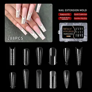 Professional 288-piece nail extension mold kit with 12 styles and clear scale markers