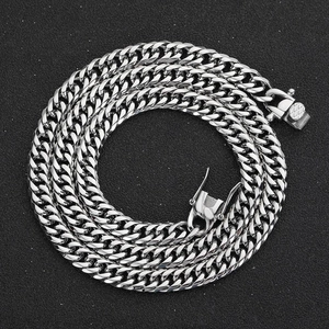 7mm silver stainless steel Cuban chain necklace with six-sided grinding and box clasp