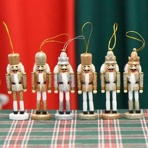 Nutcracker Soldier Ornaments Wooden Glitter Puppet Figures Christmas Hanging Decorations For Holiday Desktop Display Classic