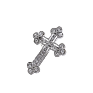 Silver cross brooch pin with sparkling crystal diamonds for suits and formal shirts