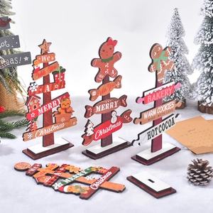Tabletop wooden Christmas tree with gingerbread and bakery theme decorations