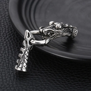 Detailed dragon head stainless steel leather bracelet clasp with antique silver finish