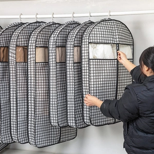 Hanging Garment Dust Covers Clothes Bags Non-Woven Fabric PVC Window Zippered Houndstooth Suit Coat Protector Closet Storage