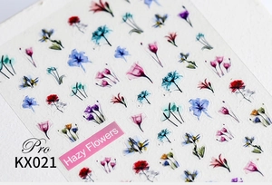 Macro shot of Hazy Flowers series semi-transparent watercolor floral nail art stickers