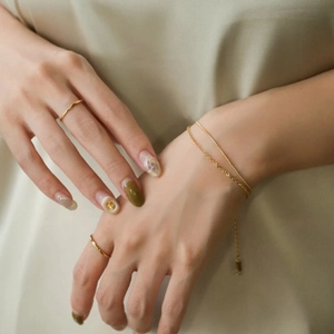 Minimalist double-layer 18k gold plated stainless steel snake chain bracelet and rings