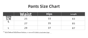 Detailed size chart for seamless high waist yoga leggings with S, M, L measurements