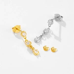 S925 sterling silver tassel drop earrings with sparkling diamonds in gold and silver finish
