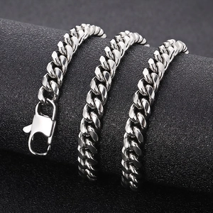 Stainless Steel Cuban Link Chain Necklace For Men And Women Silver Polished Curb Chain Hip Hop Punk Jewelry