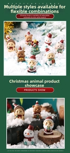 Detailed view of Christmas resin figurines including Santa and reindeer in snow scene