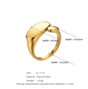Macro detail of gold plated irregular oval ring with dimensional measurements