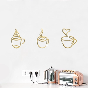 Nordic gold mirror coffee cup wall art set for modern kitchen and cafe decoration