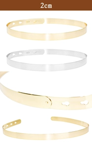 Detail of adjustable hook closure on 2cm metallic gold and silver mirror waist belts