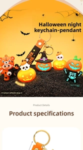 Luminous Halloween keychain featuring a ghost and pumpkin with glowing light effects