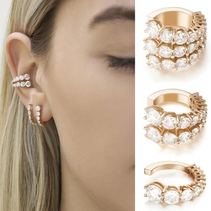Rhinestone Alloy Ear Cuffs Non Piercing C Shape Multi Layer Fashion Clip On Earrings For Women Elegance