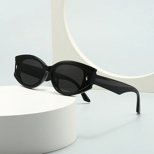 Retro Cat Eye Zonnebril Dames Kleine Ovale Plastic Frame UV400 Bescherming Trendy Street Style Vintage Metalen Klinknagel