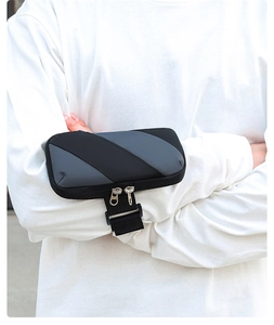 Side view of sports phone armband showing dual zipper design and adjustable velcro strap