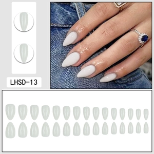 Glossy milky white almond press-on nails set with 24 pieces in various sizes
