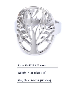 Détails de la bague Arbre de Vie en acier inoxydable, dimensions 23,5x19,8x1,6 mm