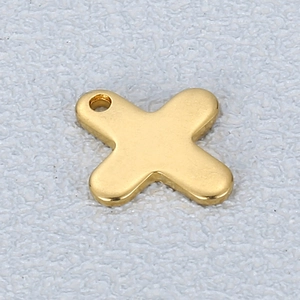 Polished gold stainless steel cross pendant with rounded edges for jewelry making