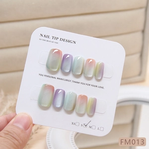 Cat eye press-on nails set with macaron gradient finish and glossy stone texture in size S