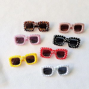 Kids Sunglasses Square PC Frame Colorful Rhinestone UV400 Protection Fashion Party Sparkly For Girls Toddlers