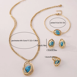 Detailed dimension chart for turquoise jewelry set including necklace and earrings