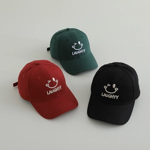 Kids Baseball Cap Cotton Smiley Face Embroidery Sun Protection Breathable Adjustable Outdoor Hat For Boys And Girls