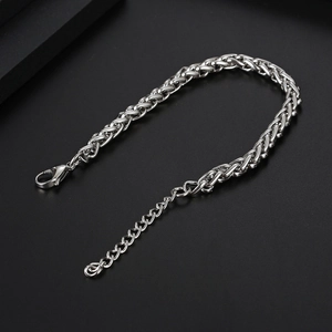 Men's woven titanium steel bracelet with lobster clasp and adjustable extension chain