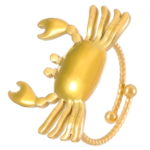 Golden crab ring in stainless steel with 18K gold plating and adjustable twisted band